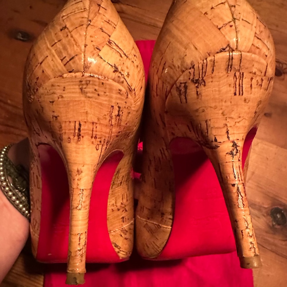 Christian Louboutin Shelley 85mm Cork Stiletto Peep Toe Pumps EU 37 US 7 / 6.5 - Picture 6 of 8